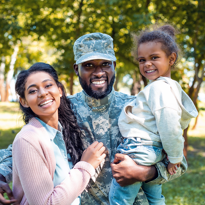 African American military man with family